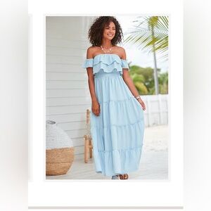Off-Shoulder Light Blue Maxi Dress